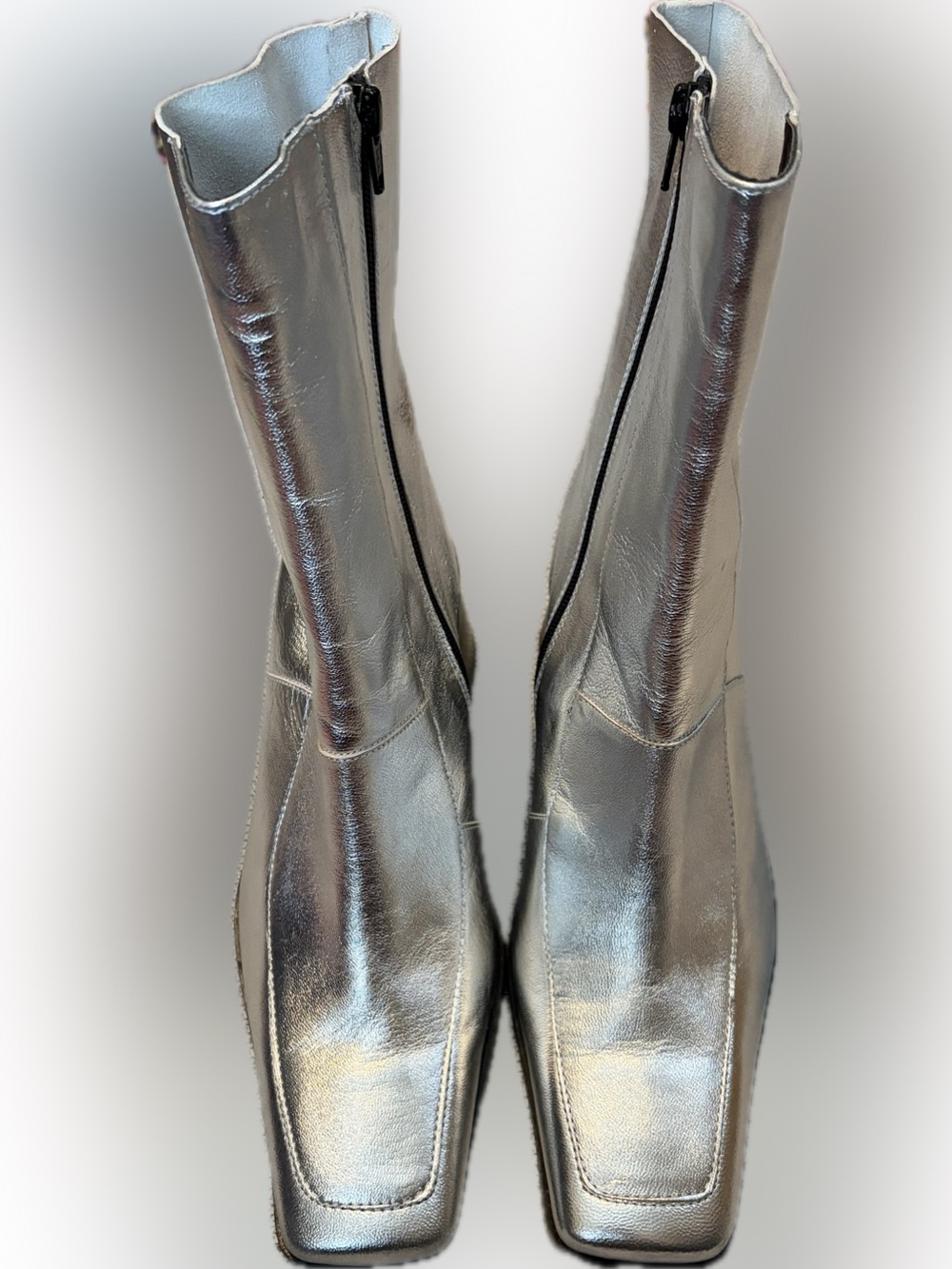 ASOS Metallic Silver Square Toe Boots Block Heel Y2K Size 7 - Picture 3 of 8